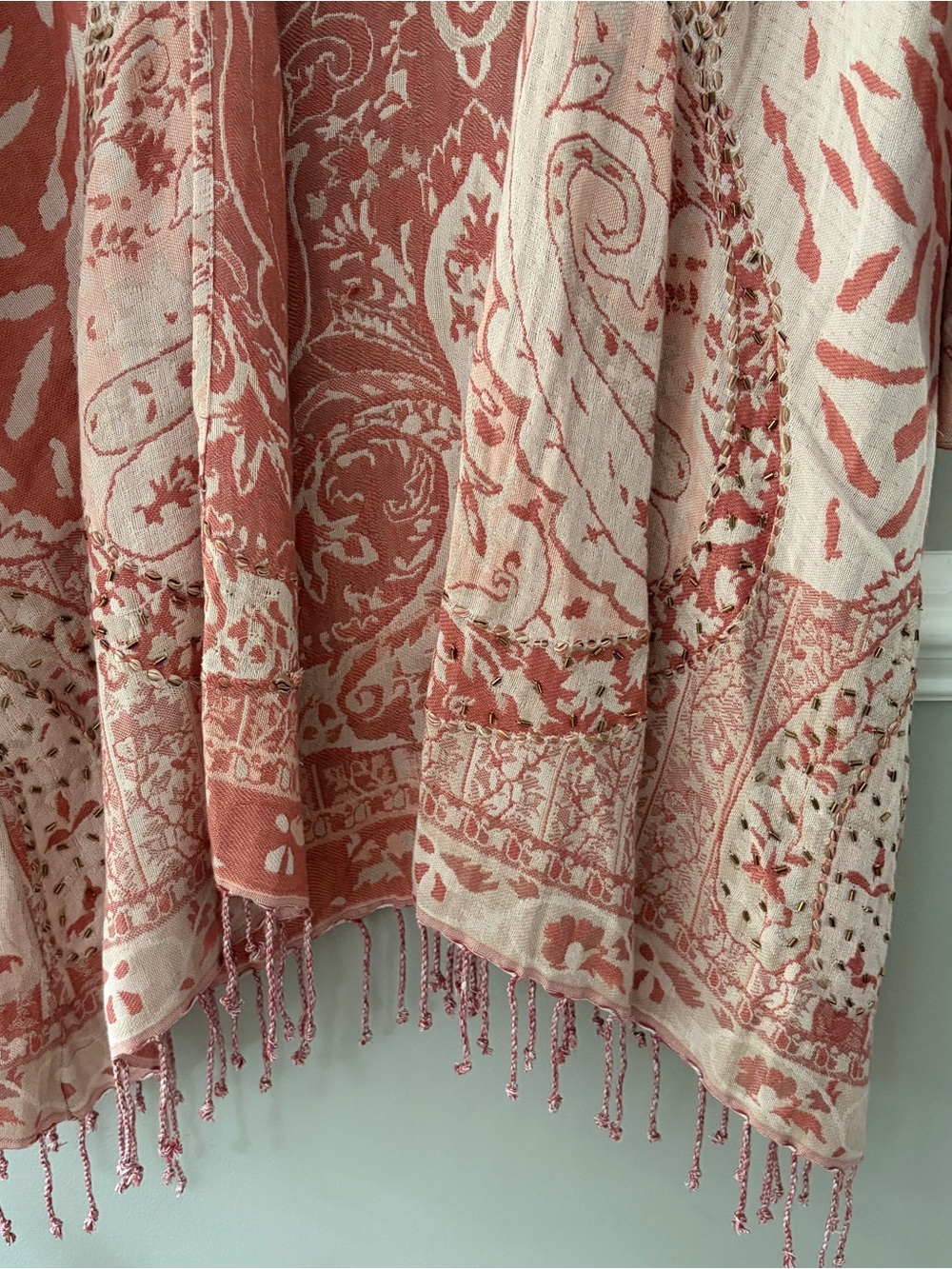 Soft Surroundings Boho Kimono Cardigan Fringe Tassel Open Front Pink S/M - Picture 4 of 6